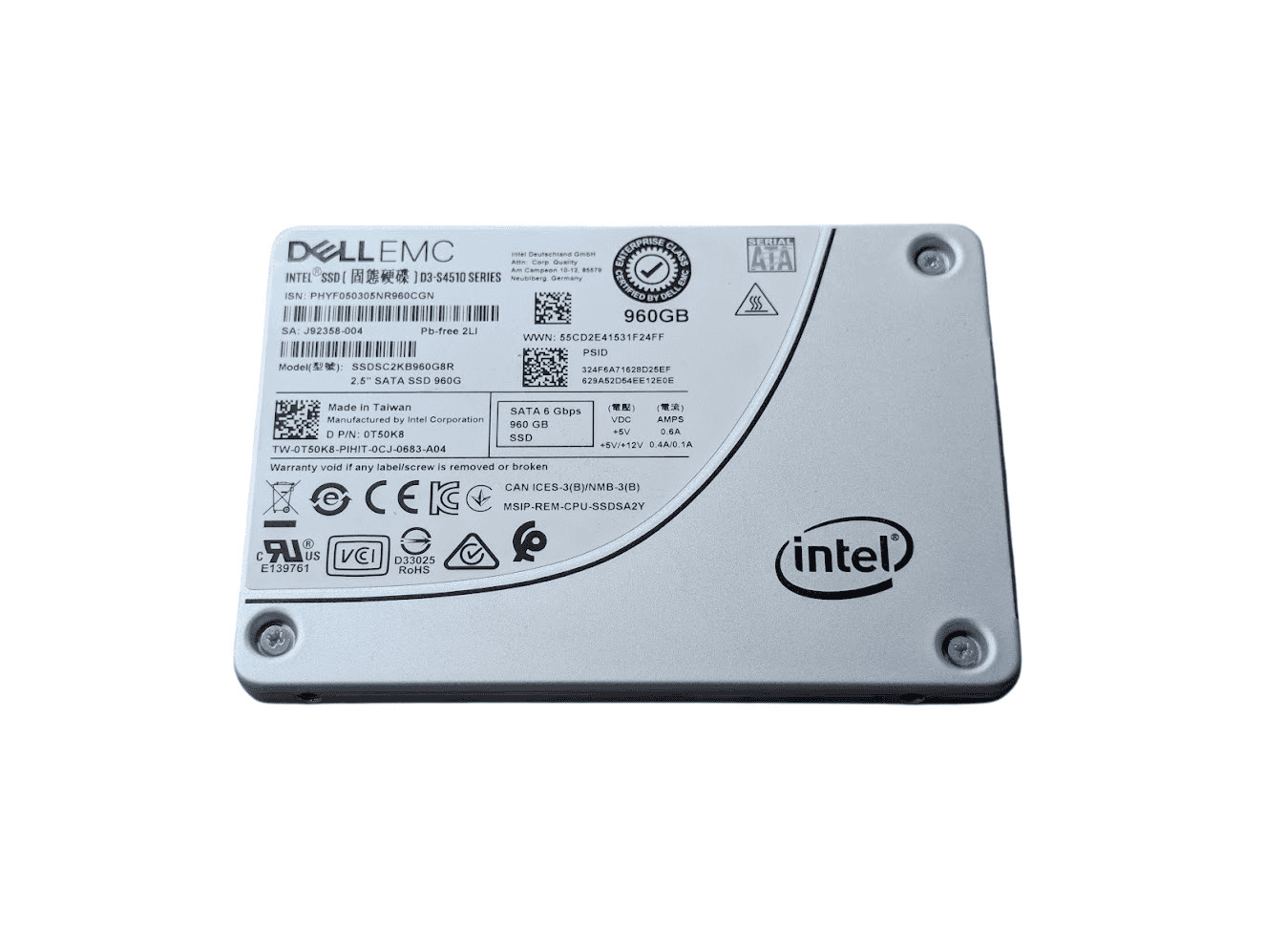 Dell 960GB T50K8 D3-S4510 Series SATA 2.5" 6Gb/s Enterprise SSD