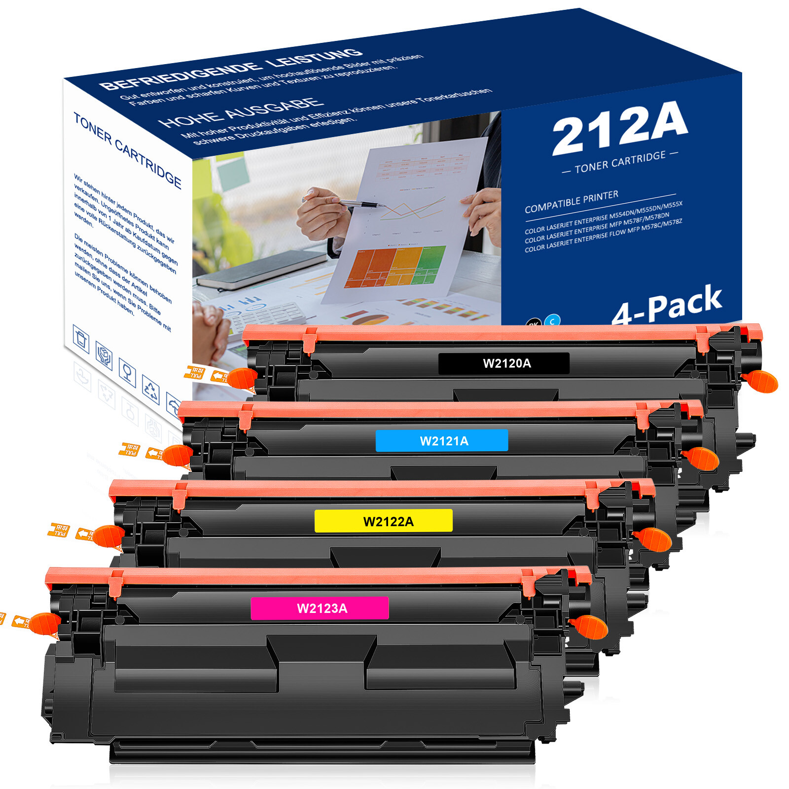 4PK W2120A Toner Compatible With HP 212A Color LaserJet M554dn M555 WITH CHIP