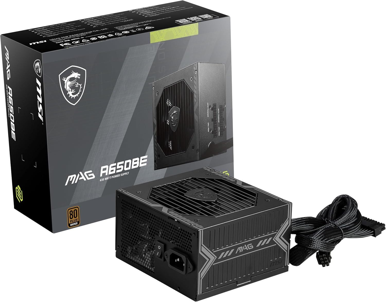 MSI MAG A650BE, Semi-Modular Compact 650W ATX Power Supply, 80+ Bronze, Low-Nois