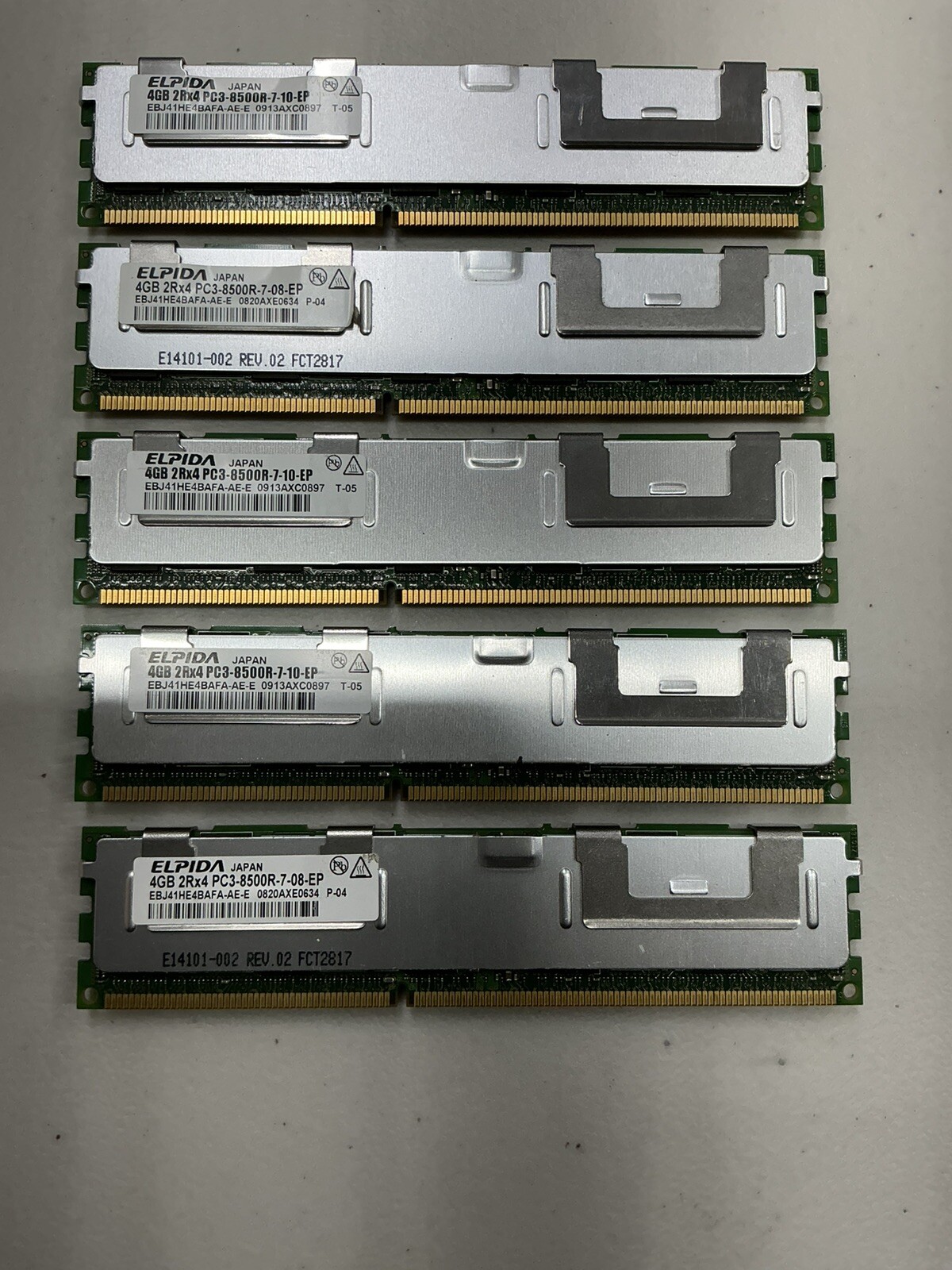 Lot of 5 (20GB) ELPIDA 4GB 4Rx8 PC3-8500R-7-10-HP Memory DDR3 SDRAM Server RAM