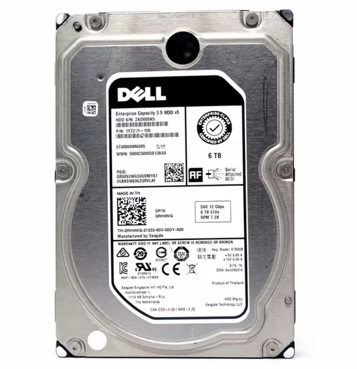 RHVWG For Dell 3.5" SAS HDD 6TB 7.2K 12Gbps Hard Disk HDD ST6000NM0095