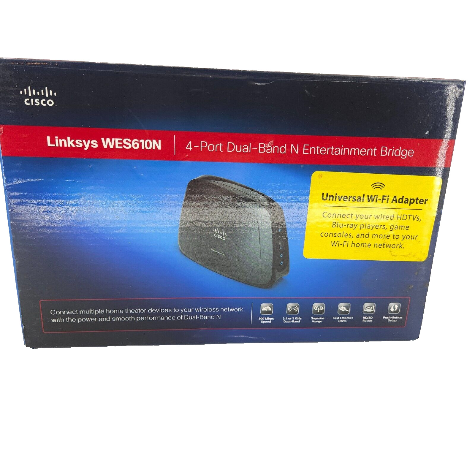 Cisco Linksys WES610N 4 Port Dual Band N Entertainment Bridge - OPEN Box