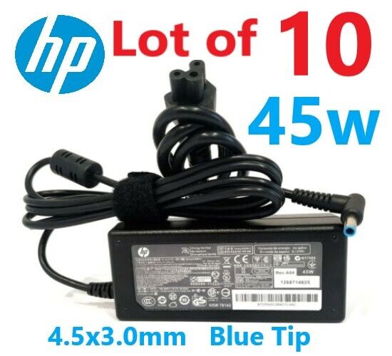 LOT 10 Genuine HP 45W Laptop AC Adapter Power Charger Supply 4.5x3.0mm Blue Tip