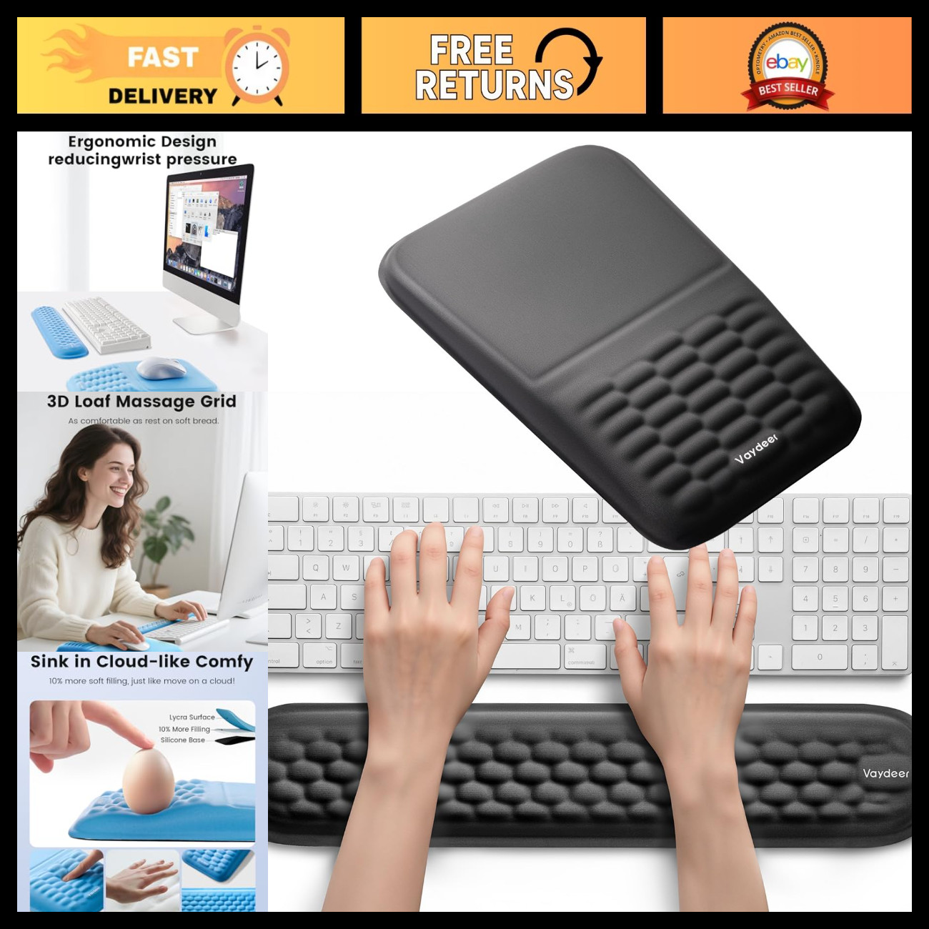 Memory Foam Keyboard Wrist Rest & Mouse Pad Set - Ergonomic Comfort Support