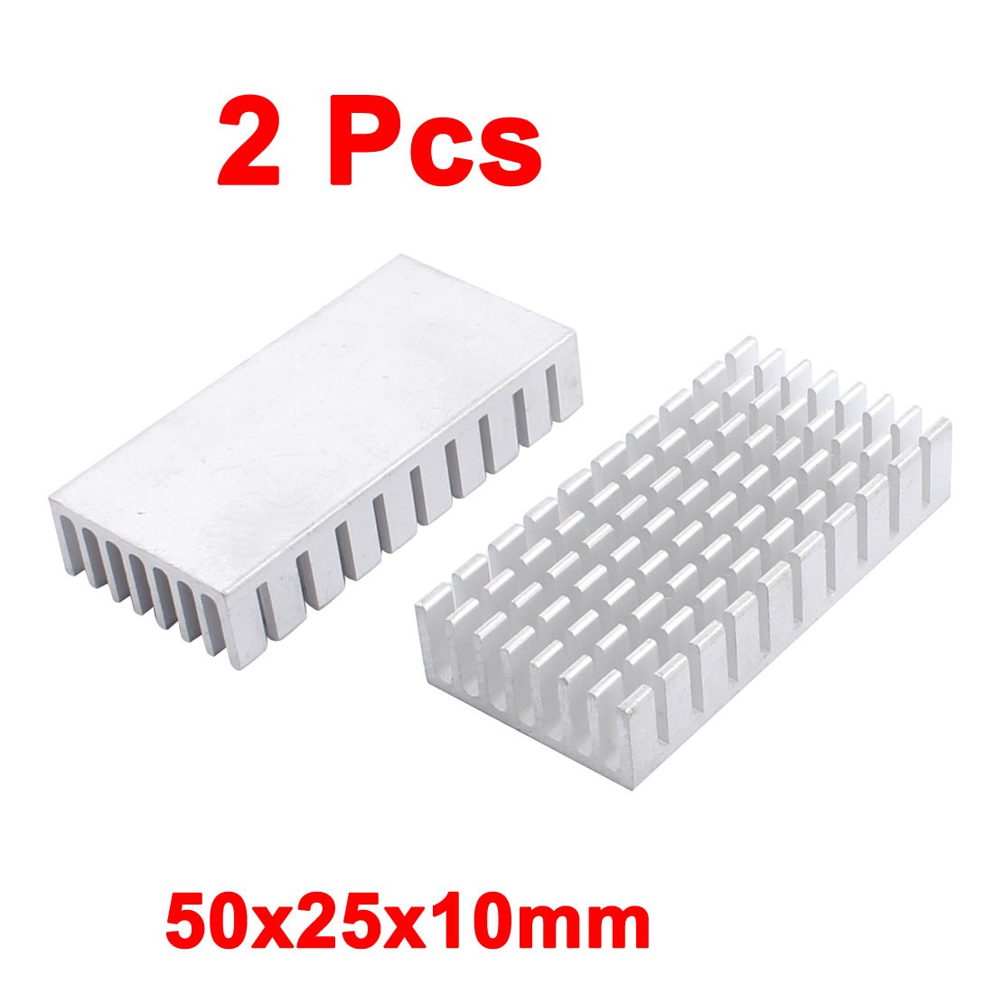 2pcs 50x25x10mm Aluminium Heat Sink Radiator Fin Heatsink Silver Tone