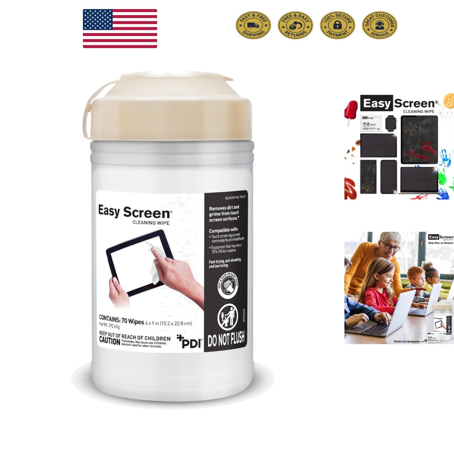 Large Alcohol Cleaning Wipes for Electronics - 70 Count in Convenient Canister