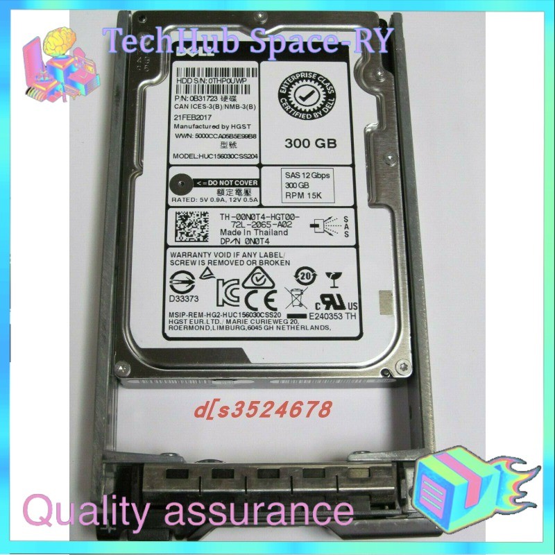0N0T4 Dell 300GB 15K SAS 12Gb/s SFF HDD HUC156030CSS204 00N0T4