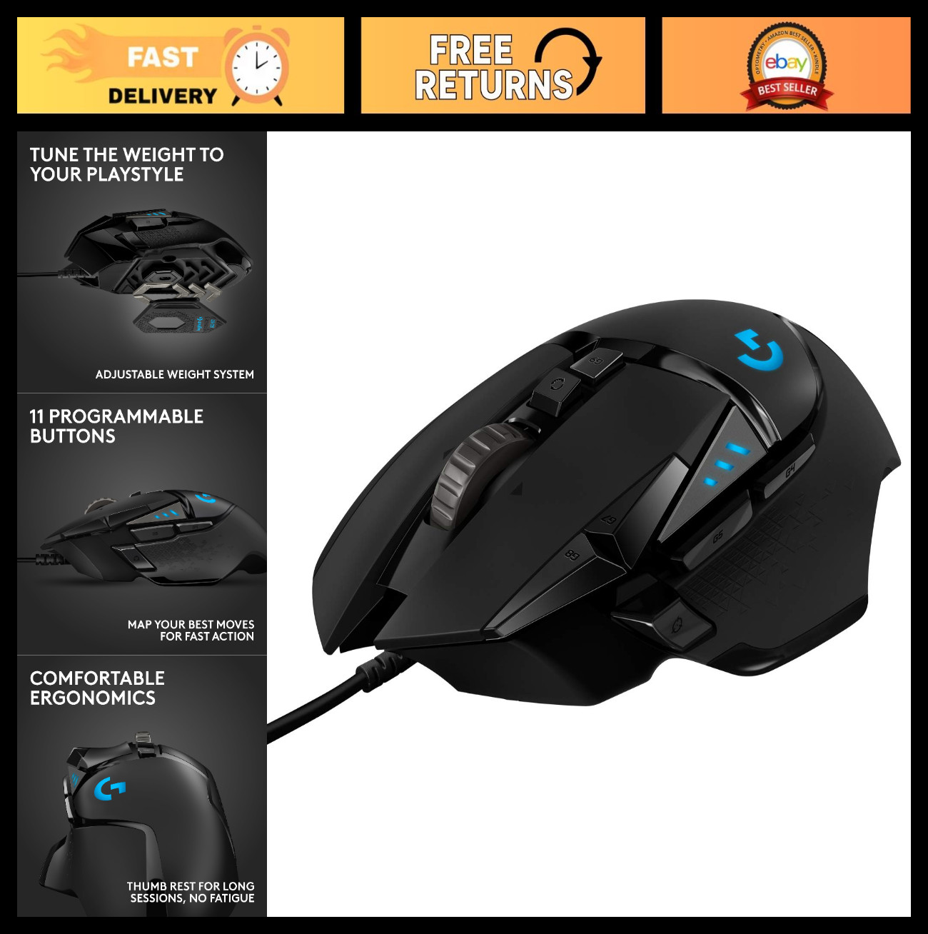 High-Precision Wired Gaming Mouse - Ergonomic Design, RGB Lighting, 16K DPI