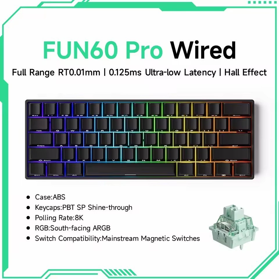 Akko MonsGeek FUN60 Pro Black Wired Magnetic Gaming Keyboard 60% Rapid Trigger