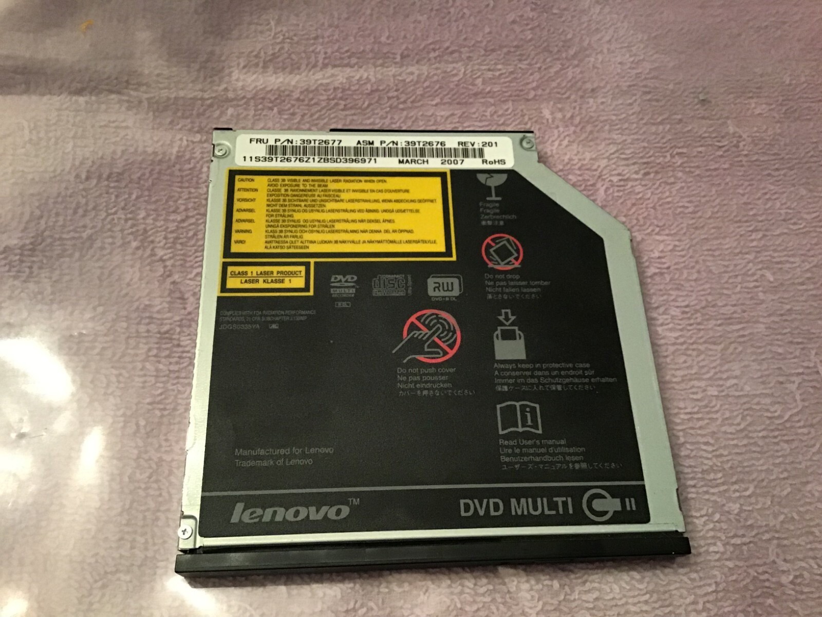 IBM Lenovo ThinkPad T60 T61 Ultrabay Slim Super Multi-Burner DVDRW Drive 39T2677