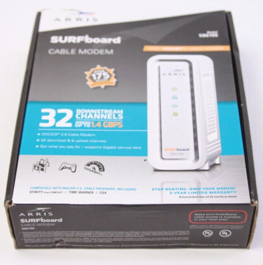 ARRIS SURFboard SB6190 DOCSIS 3.0 32 x 8 Gigabit Cable Modem White ~NEW~