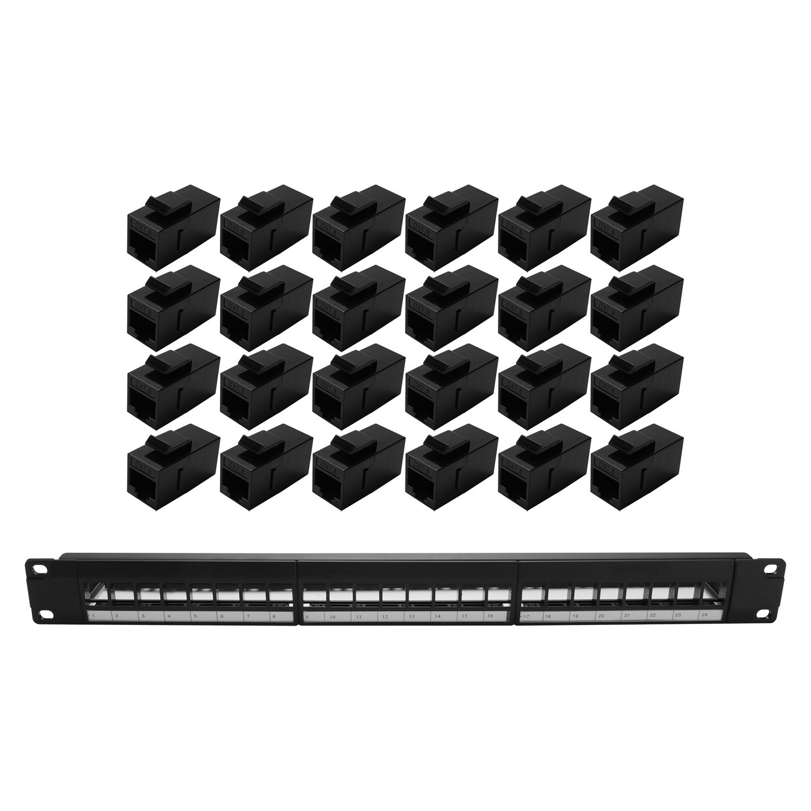 19Inch 1U Cabinet Rack Pass-Through 24 Port CAT6 Patch Panel RJ45 contact4890