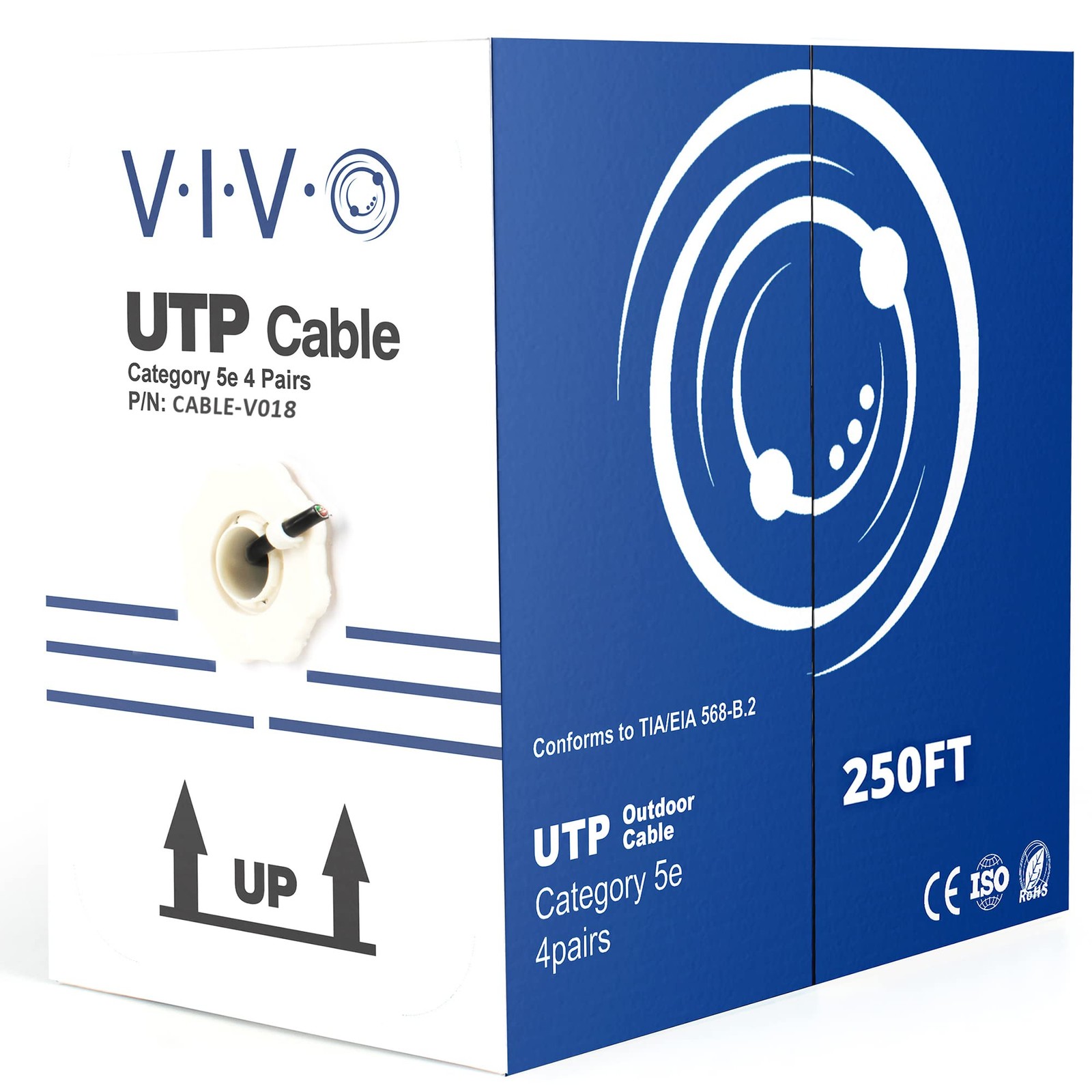 VIVO Black 250ft Bulk Cat5e, CCA Ethernet Cable, UTP Pull Box, Cat-5e Wire, Wate