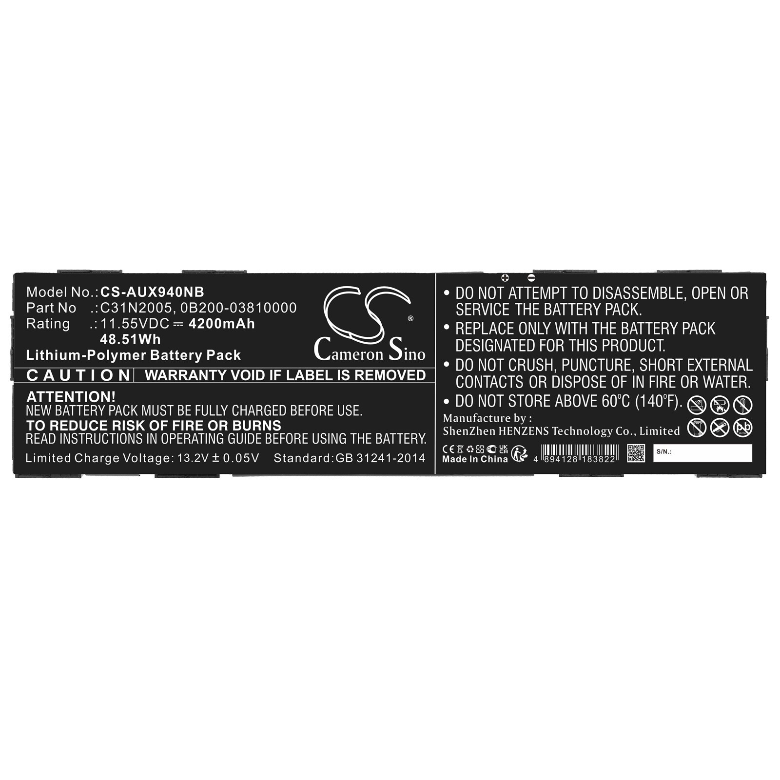 BATTERIE 4000mAh BC31N2005 0B200-03810000 For Asus B3402FEA, Chromebook CX9