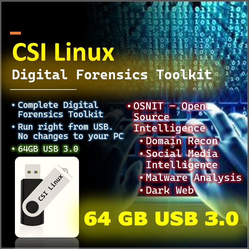 Digital Forensics Social Media Intelligence Recon CSI Linux OSNIT USB 64GB 3.0