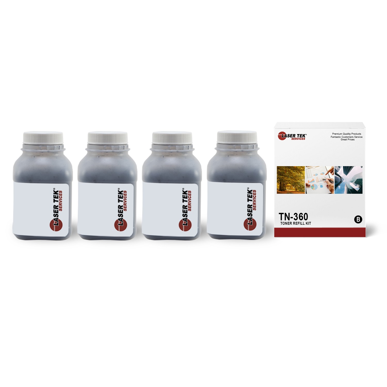 4Pk LTS TN360 Black Toner Refill Kit Compatible for Brother HL-2140 2150N