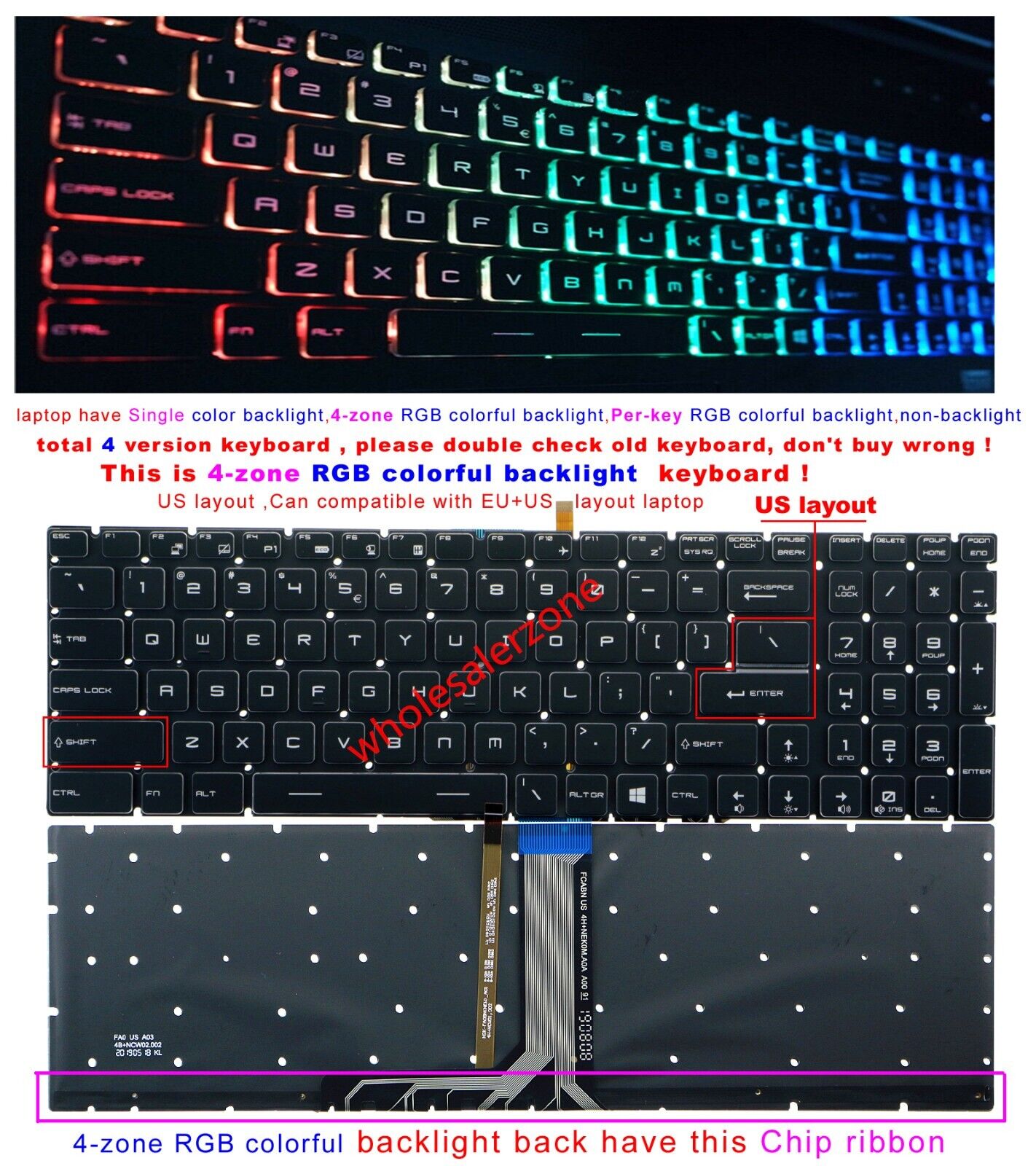 New MSI Steelseries GE62 GE72 WS60 Keyboard Colorful Backlit Crystal Key US