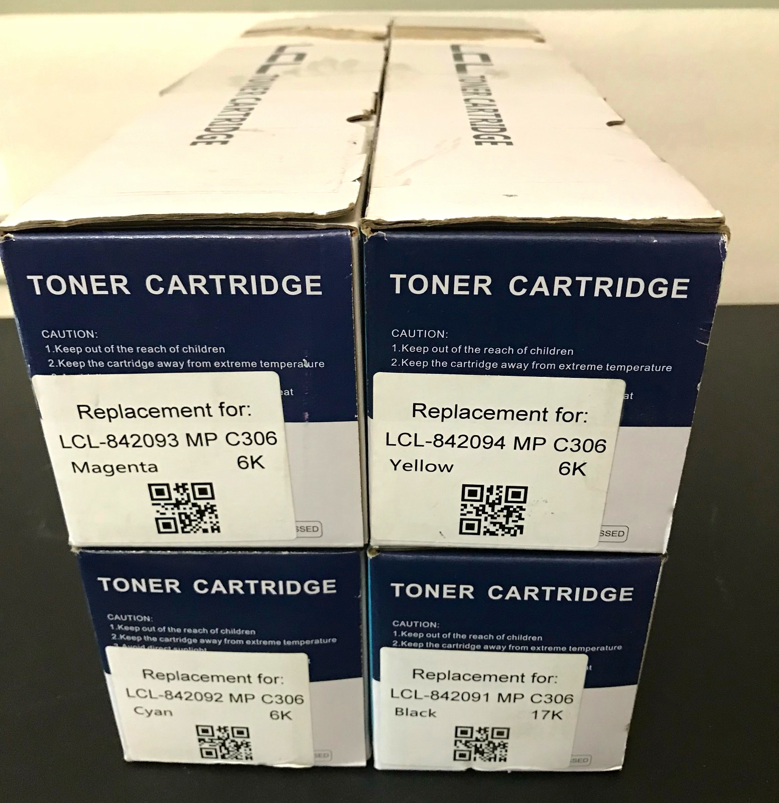LCL Compatible Toner Cartridge Set KCMY for Ricoh MP C306 C307, C406 C407 4 pack