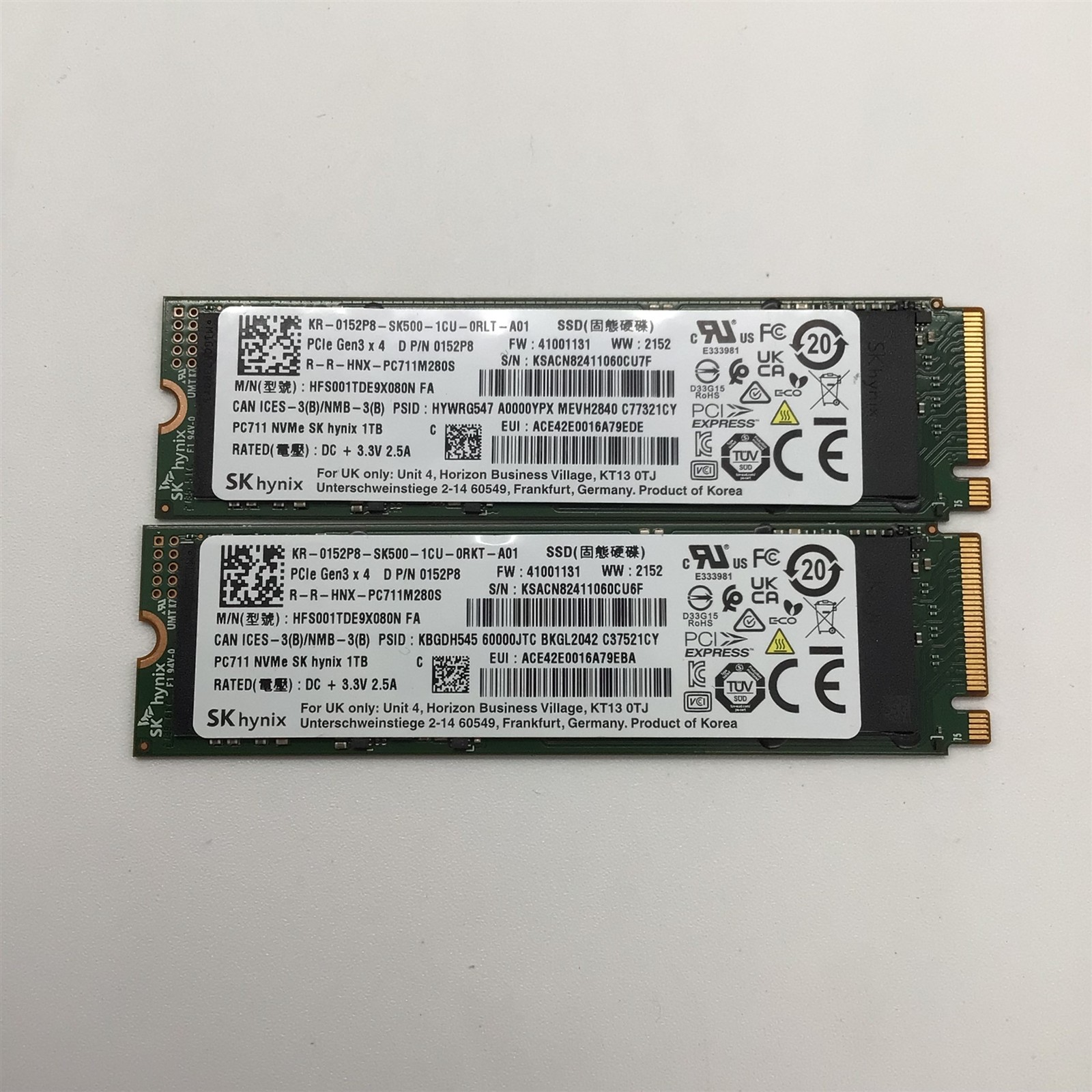 Lot of 2 SK Hynix PC711 1TB, M.2 2280 Internal SSD - HFS001TDE9X080N