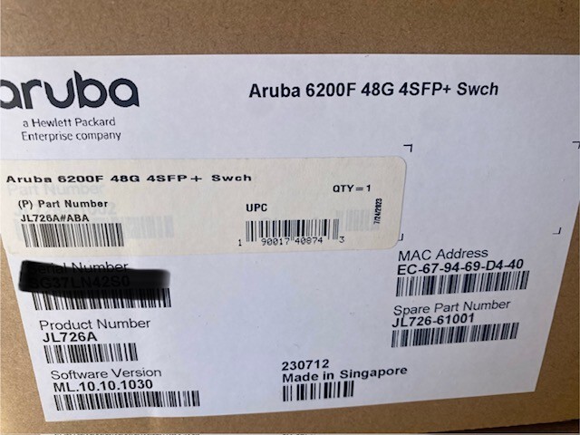 JL726A - HPE ARUBA 6200F 48G 4SFP+  SWITCH - BRAND NEW / SEALED