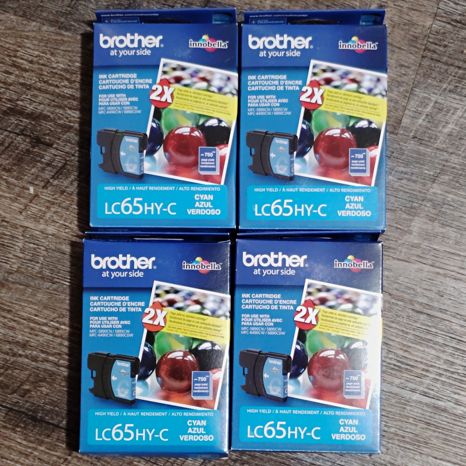 Brother Genuine LC65HY-C Innobella Cyan High Yield Ink Cartridge Lot of 4