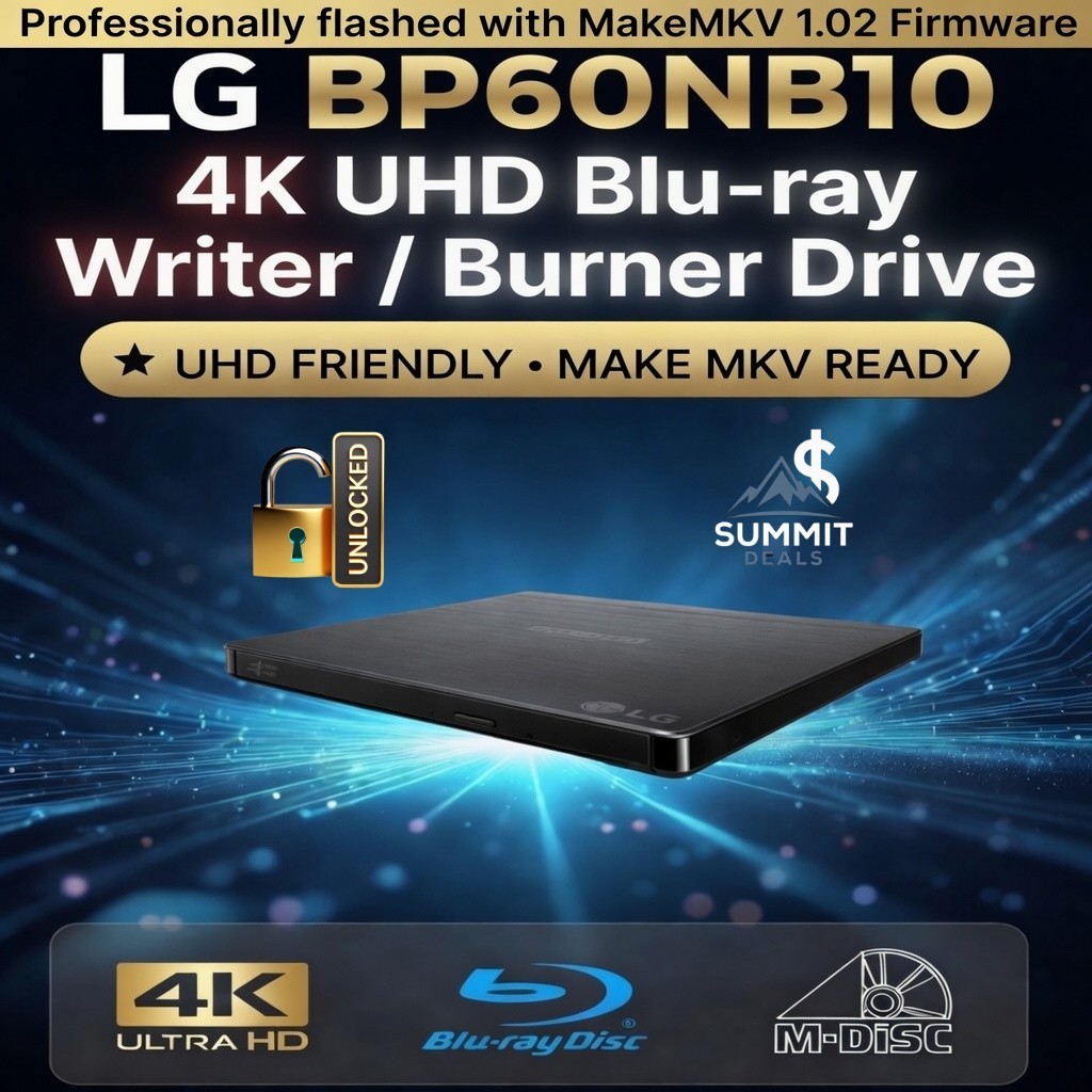 LG BP60NB10 External UHD Friendly 4K Blu-ray Burner LibreDrive MakeMKV Flashed