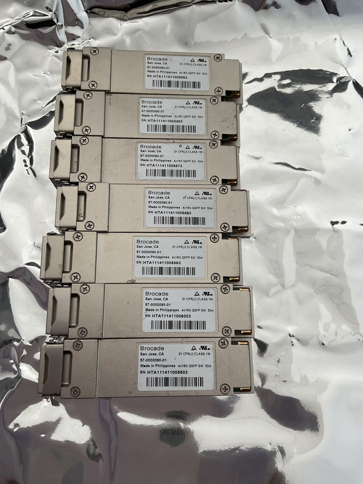 Lot of 7 Brocade 57-0000090-01 QSFP 4x16G SWL FC 850nm 50m OM4 MMF MTP/MPO
