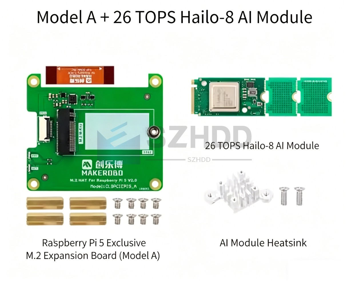 For Raspberry Pi 5 AI Kit M.2 HAT+Hailo 8 AI Accelerator Module Based On 26TOPS