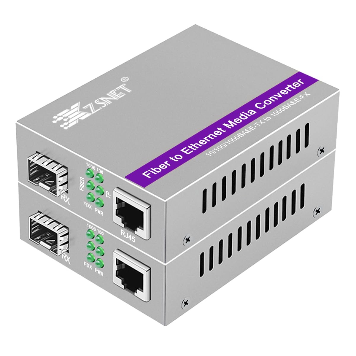 A Pair of Gigabit SFP to RJ45 Converter, Fiber to Ethernet Media Converter wi...