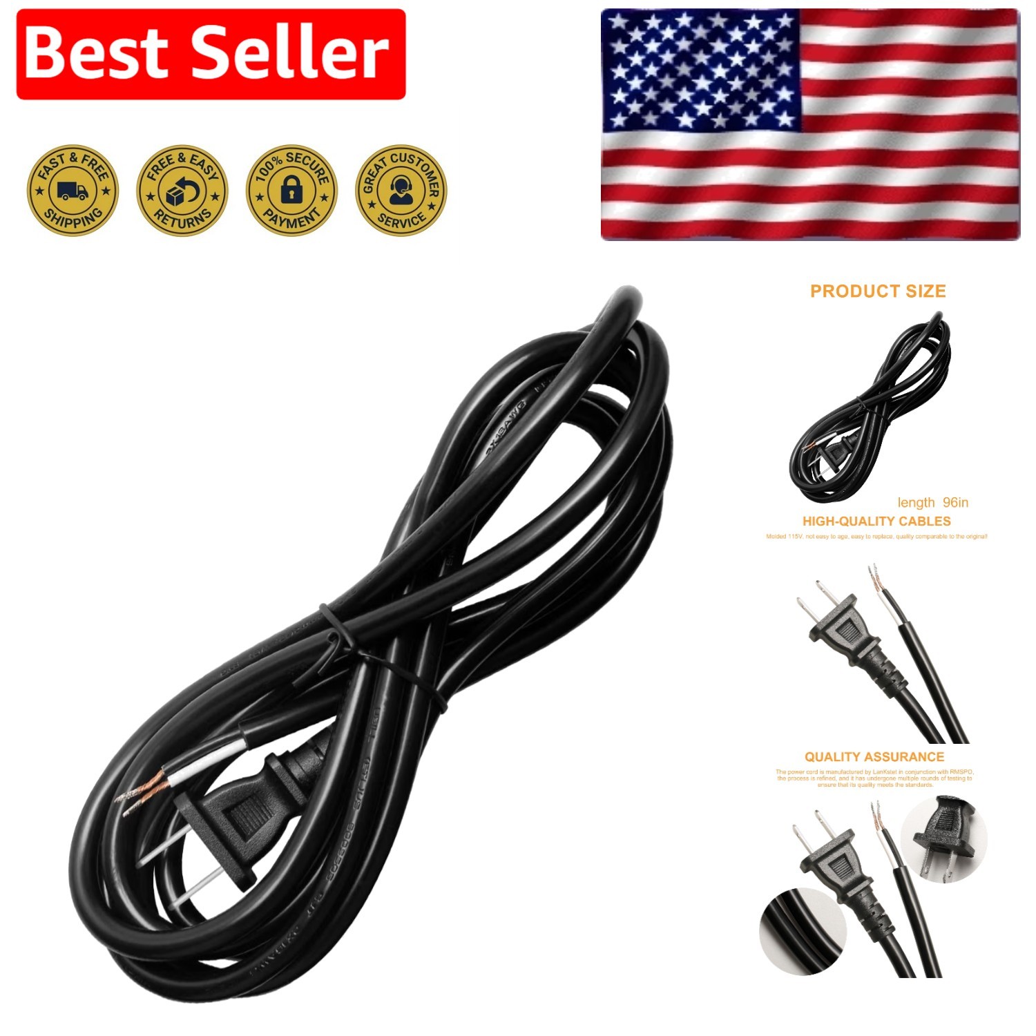 8FT 16/2 Power Cord for Drills, Sanders, and Grinders - Safe & Reliable