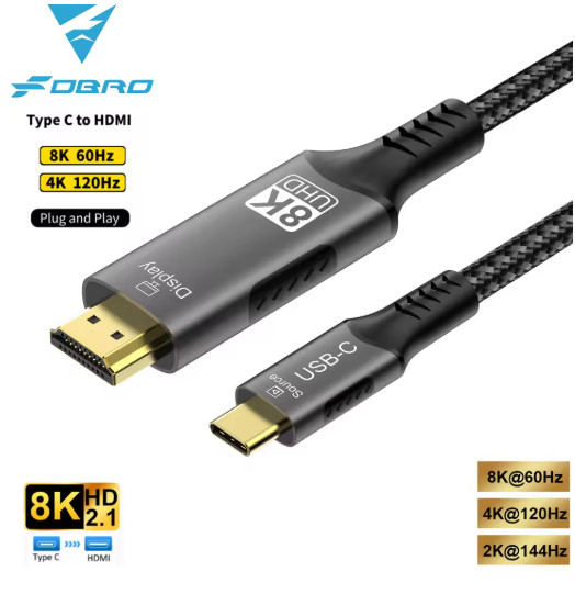 USB C to HDMI Cable 8K@60Hz 4K@120Hz Type C to HDMI-Compatible