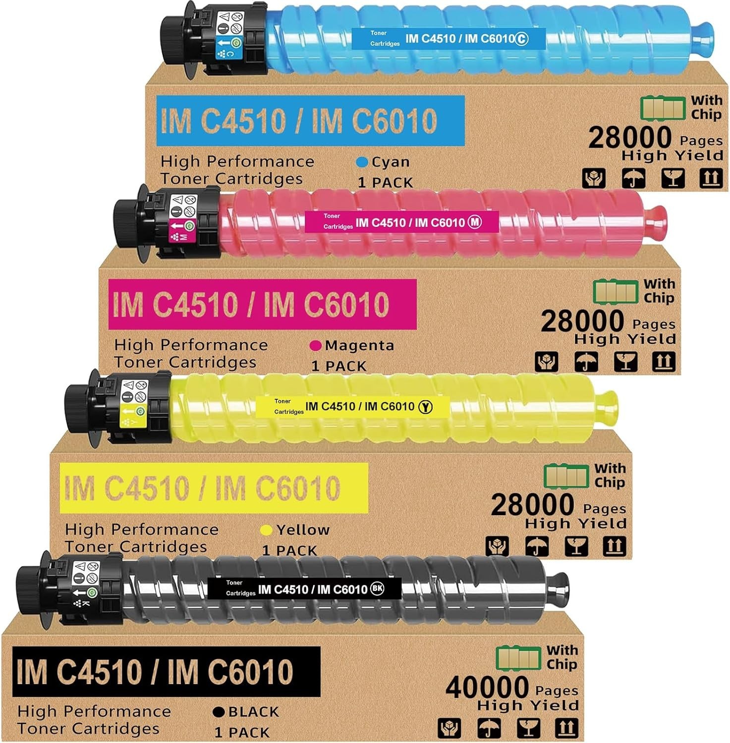 IM C4510 IM C6010 Toner Cartridges 4 Pack with Chip High Yield Compatible ++++++