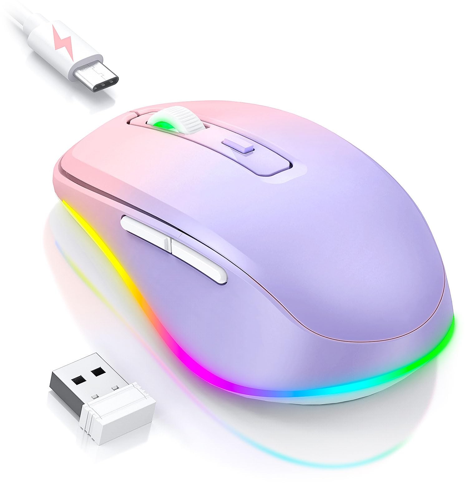 Wireless Mouse Jiggler - LED Wireless Mice with Build-In Mouse Mover, Rechargeab