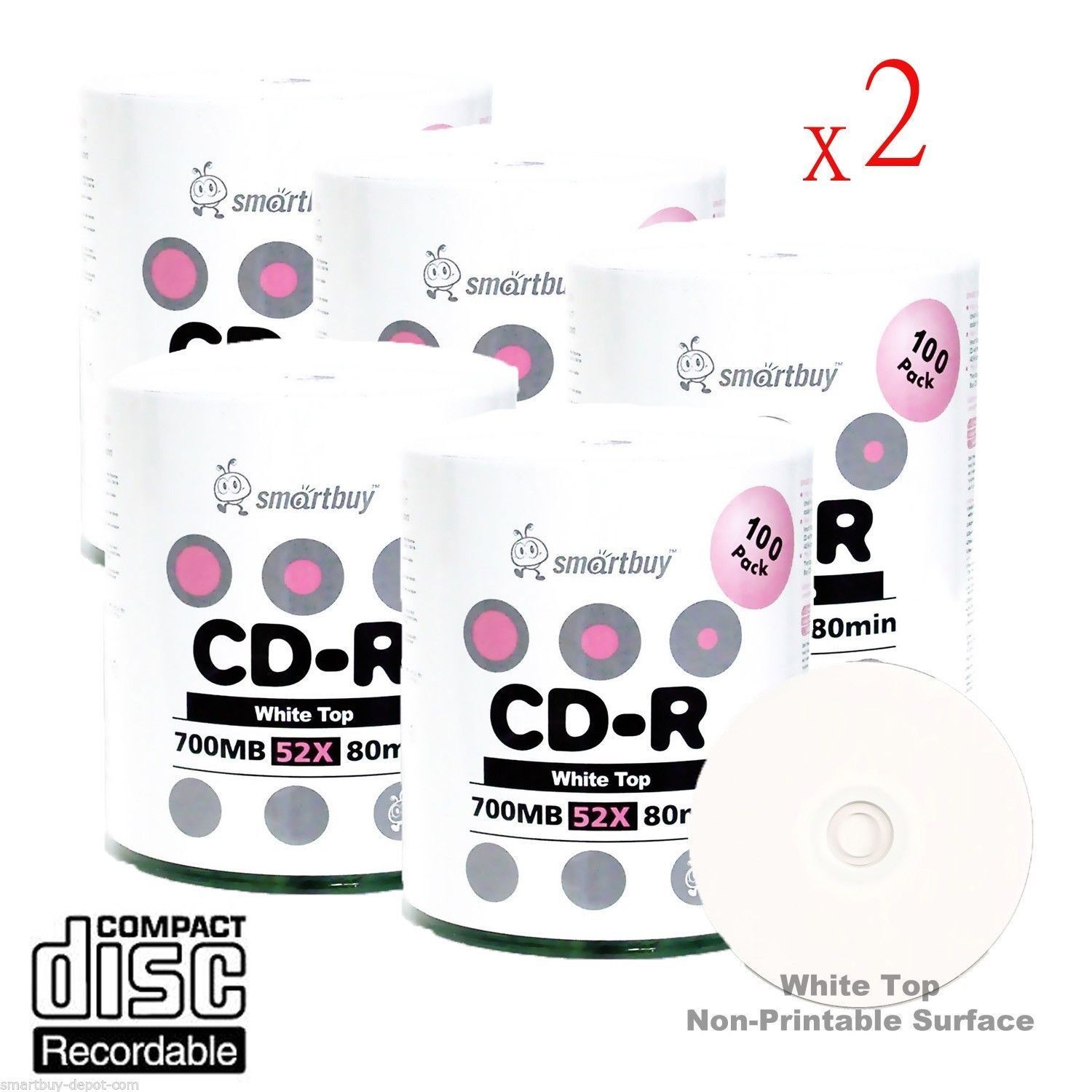 1000-Pack SmartBuy Grade A+ Blank CD-R 52X 700MB/80Min White Top Recordable Disc