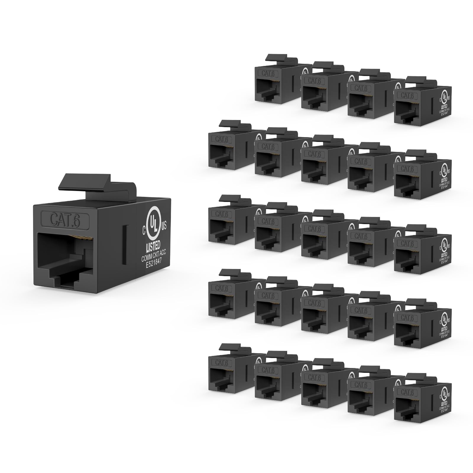 VCE UL Listed CAT6 Keystone Coupler PoE, Black, 25-Pack