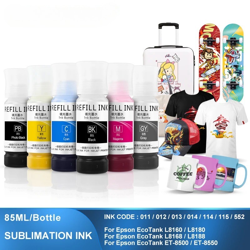 6x85ML Sublimation Ink For Epson 011 013 114 115 552 L8160 L8180 L8188 ET-8500
