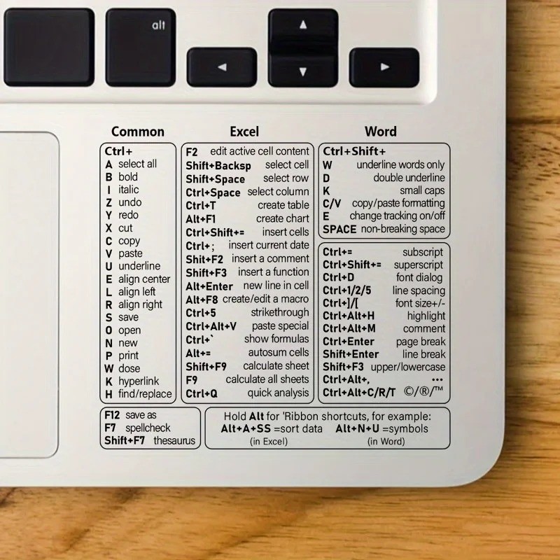 1 Set Vinyl Keyboard Shortcut Stickers Quick Reference for Windows Excel Word