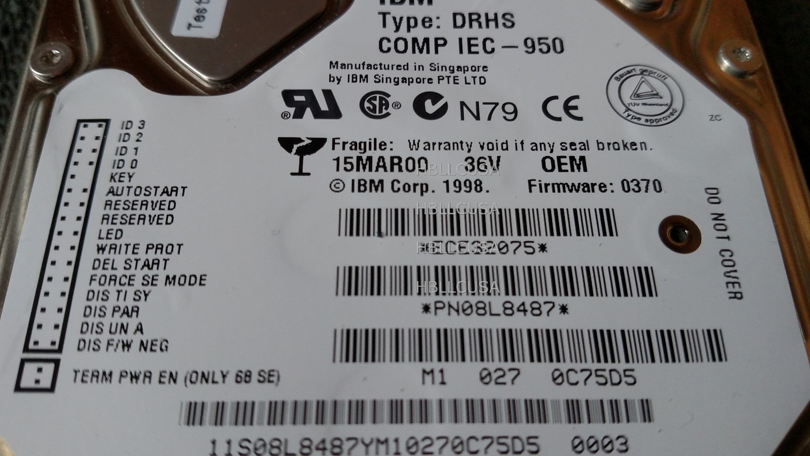 IBM 08L8487 DRHS-36V, 36GB 36.4GB 68-pin SCSI Hard Drive, 1.6" High Tested