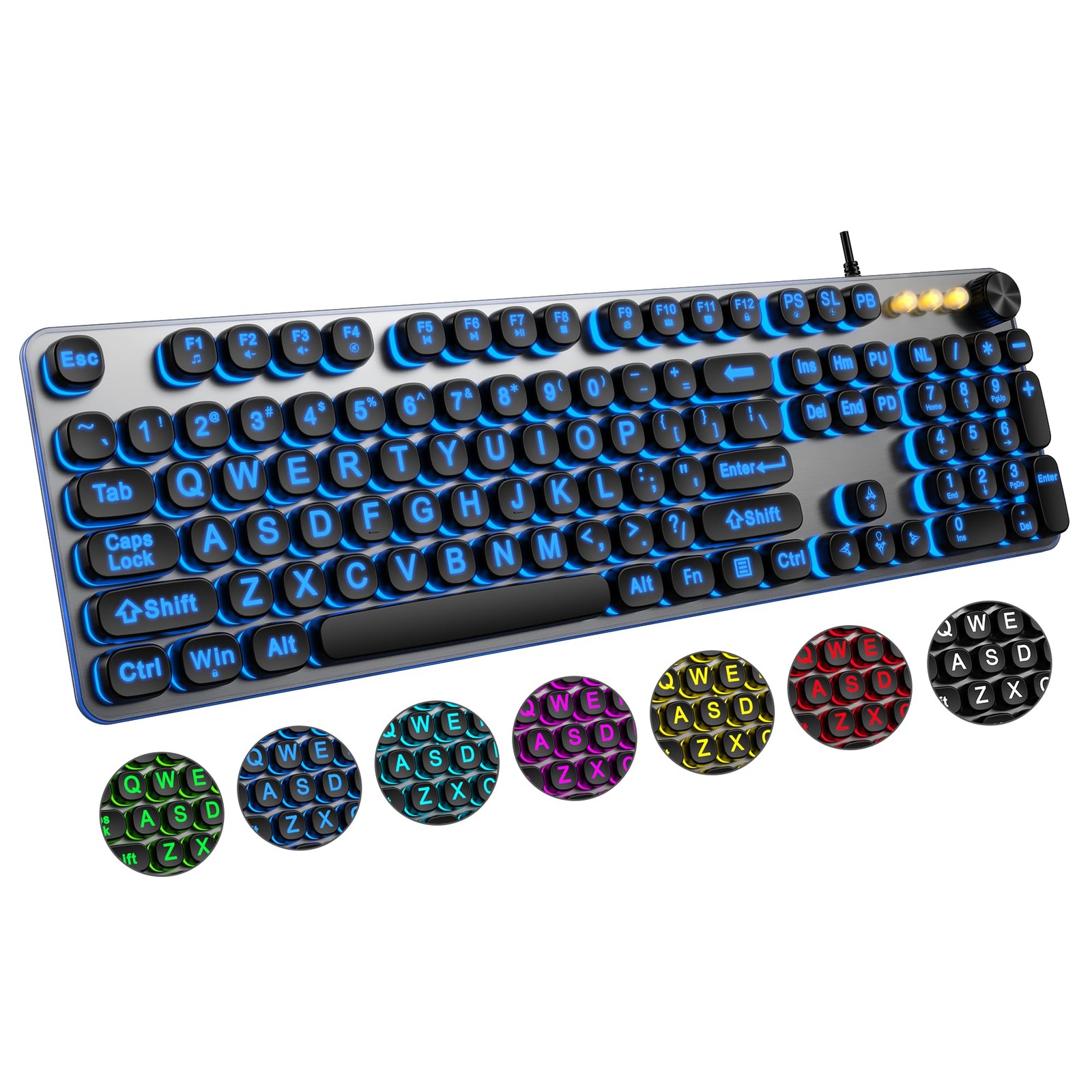 QUASIO Large Print Backlit Keyboard 7-Color USB Wired QWERTY for PC Laptop