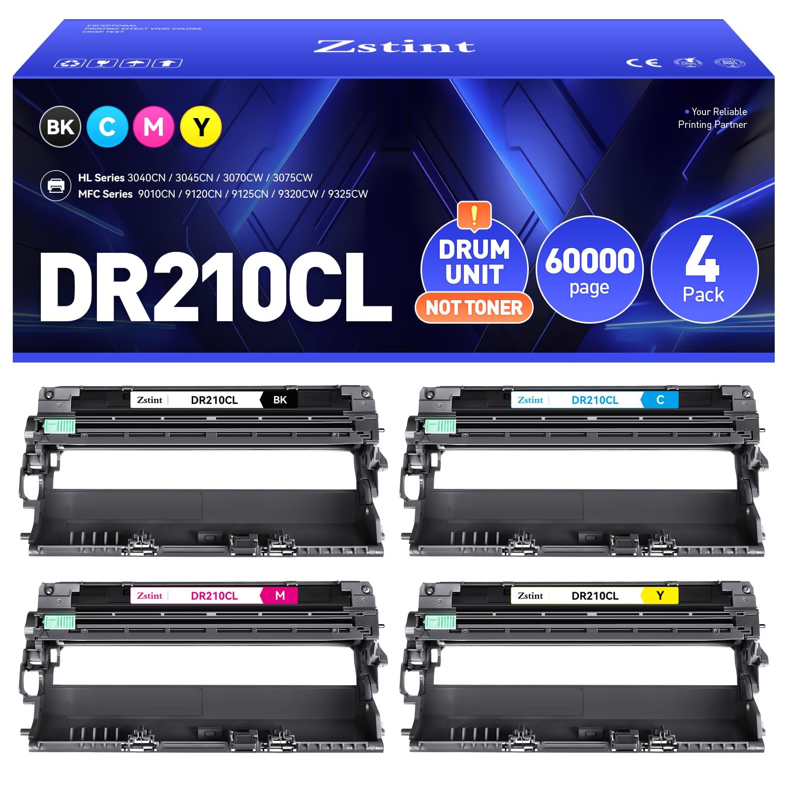 Zstint DR210CL Drum Unit (not Toner) 4-Pack Replacement Compatible Brother