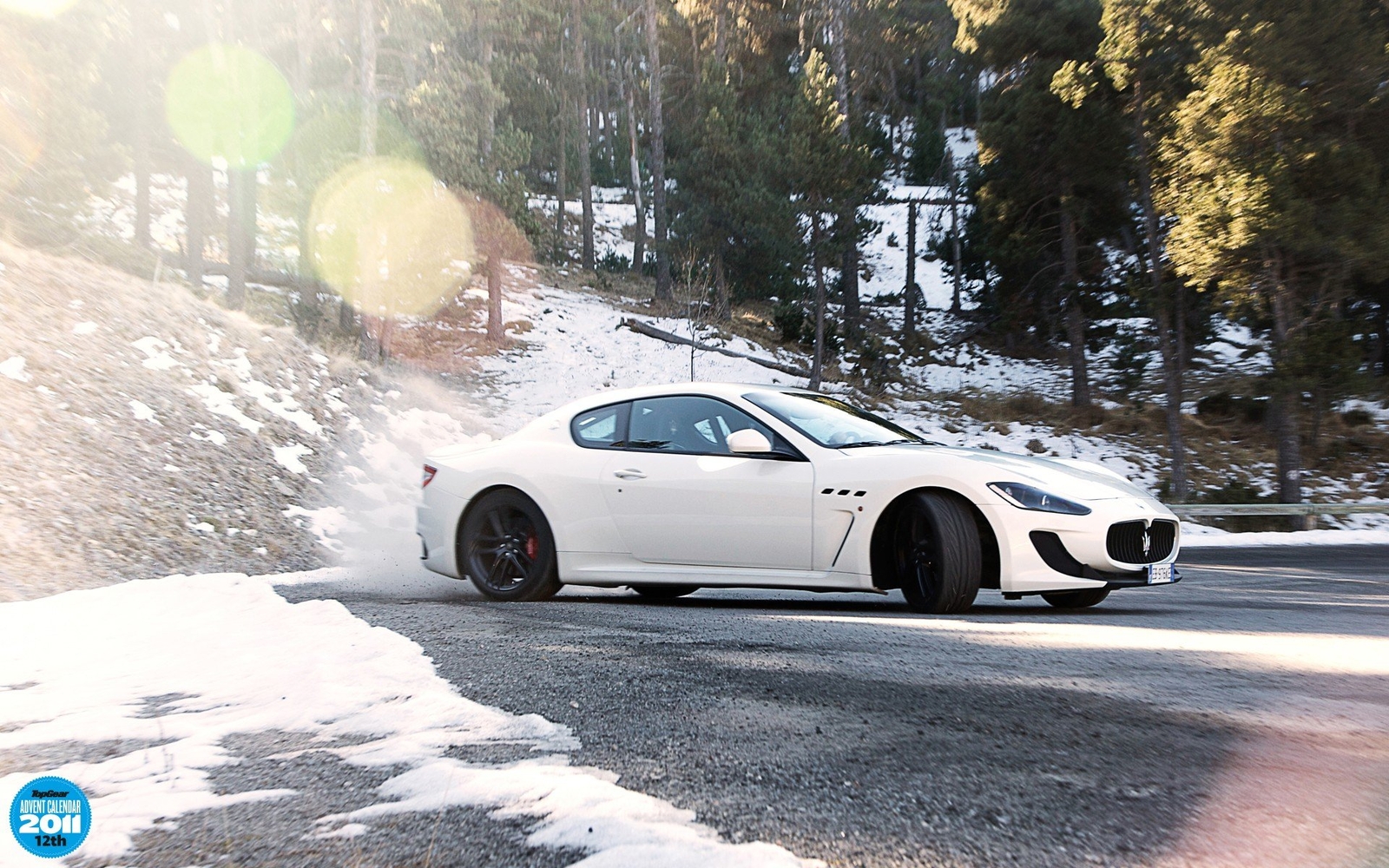 Cars snow trees forests top gear maserati drifting roads Desk Mat Stitched