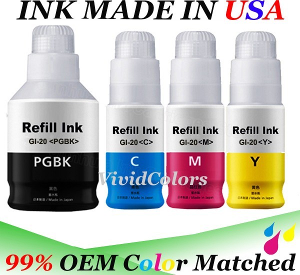 4 PK GI-20 BKCMY Ink Bottle for Canon PIXMA G5020 G6020 G7020 Megatank bottles