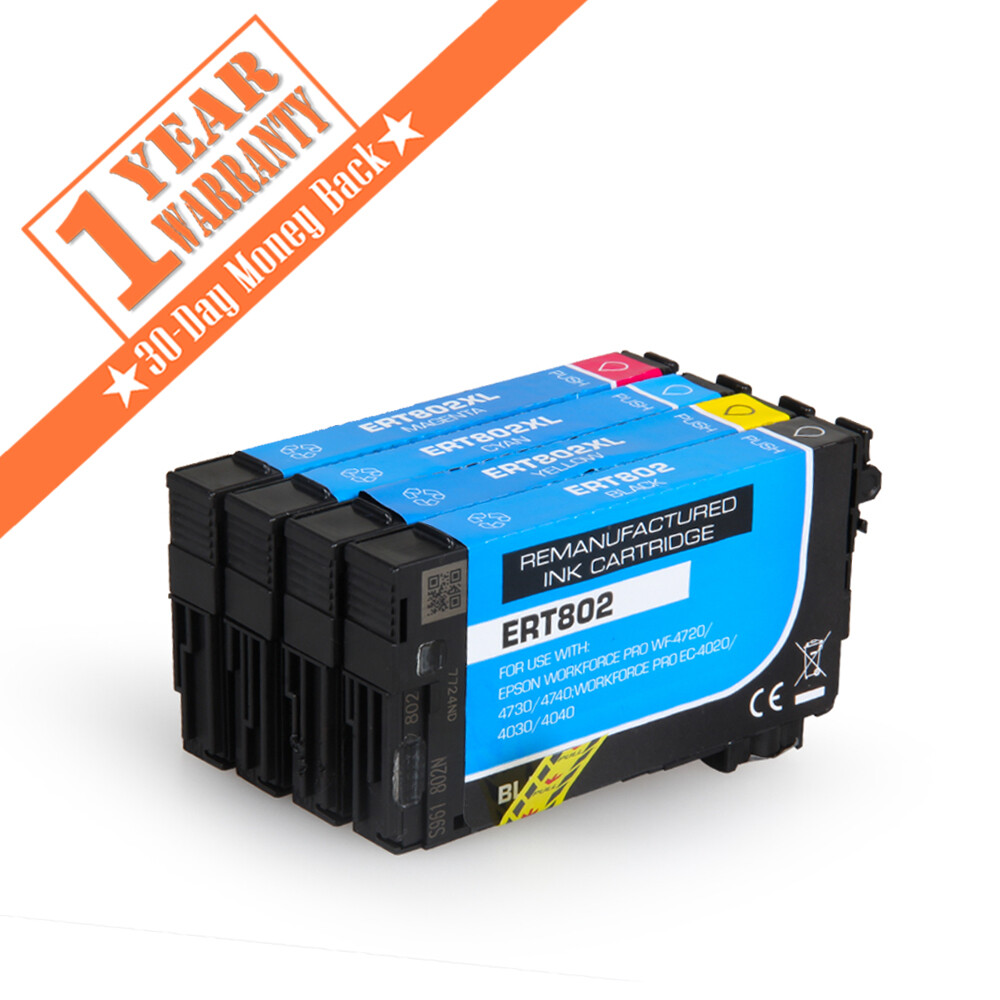 4PK T802 BLACK & T802XL COLOR Ink Cartridges for Epson WF-4720 4730 4734 4740