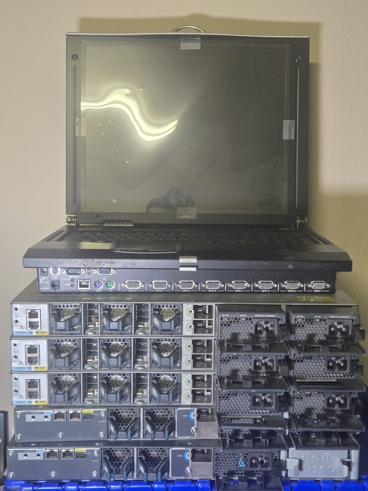 Big Cisco Enterprise Network Switches + Black Box ServTray KVM System – 7 Pieces