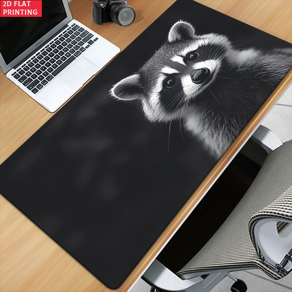 1pc 2D Flat Raccoon Close-Up Pattern Mouse Pad | Non-Slip Rubber Base, XXL Siz