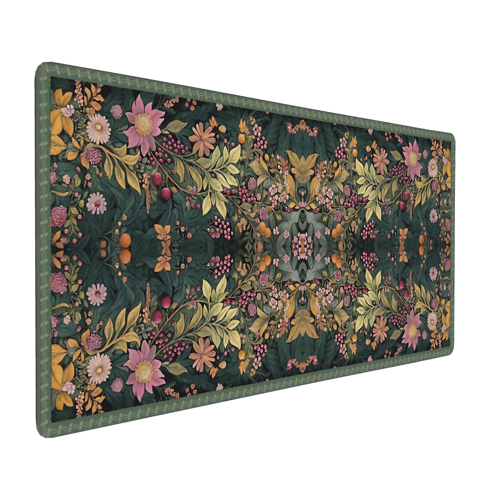Floral Aesthetic Wildflower Gaming Mouse Pad, Forest Green Rug Desk Mat with ...