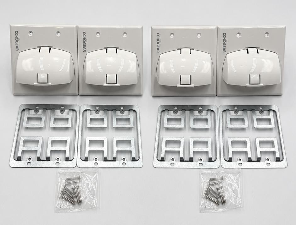 2 Pairs ECHOGEAR EGAV-CMIWPTDW In-Wall Cable Pass Through Dual Gang White Pair