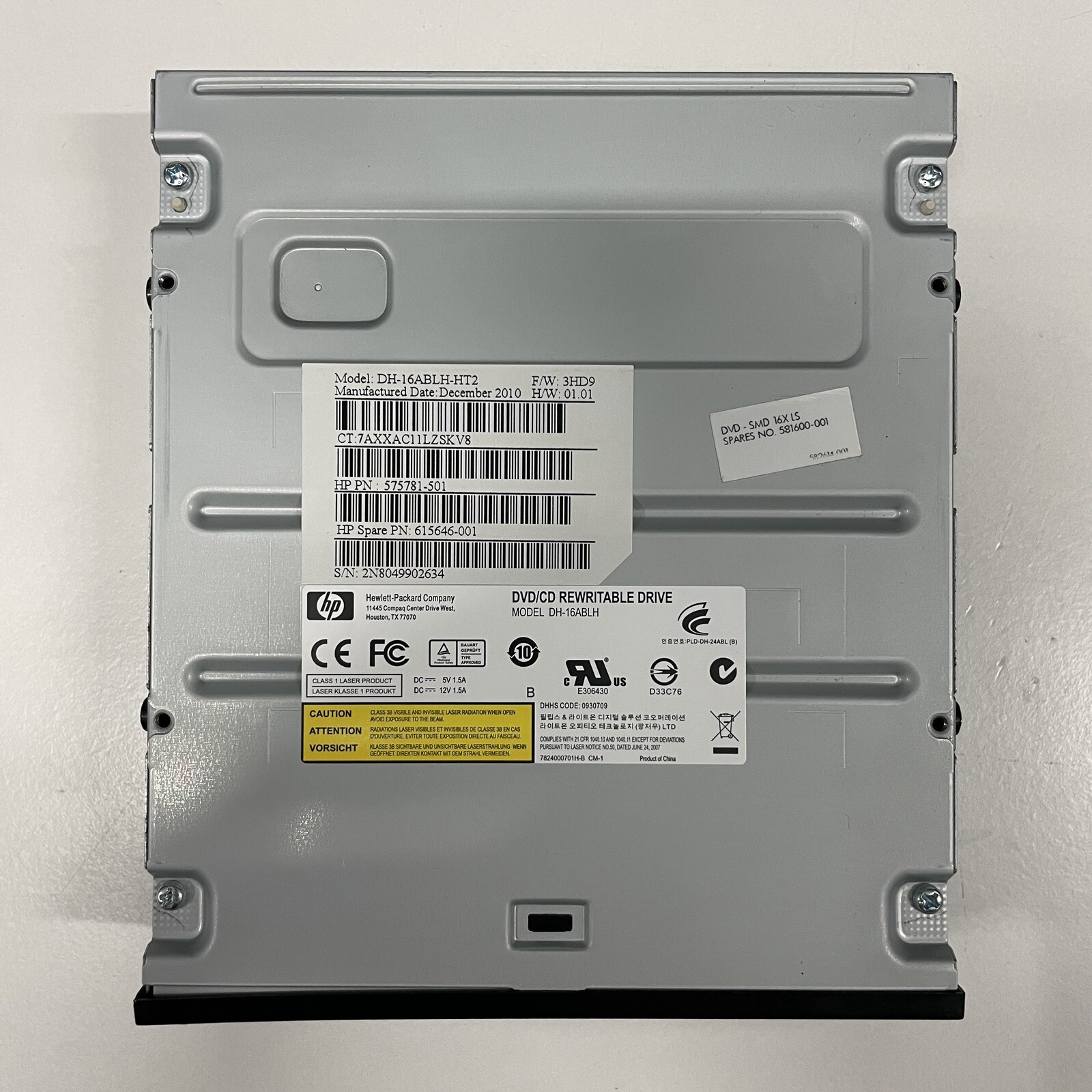 HP DH-16ABLH CD DVD±RW SATA DL Optical Drive 575781-501 615646-001 F/W 3HD9