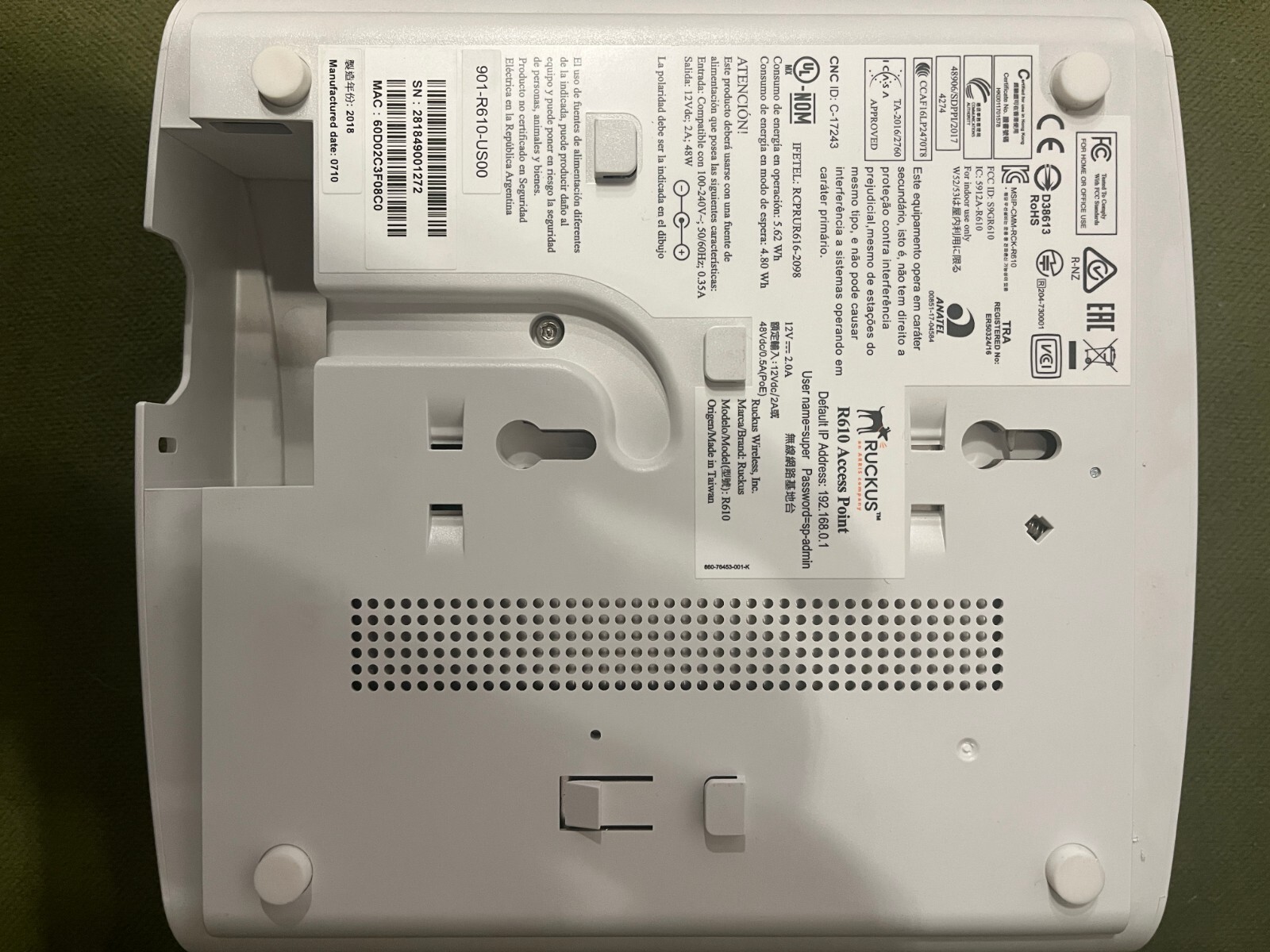 Ruckus 901-R610-US00 ZoneFlex R610 Wave 2 Wireless Access Point - LIGHTLY USED