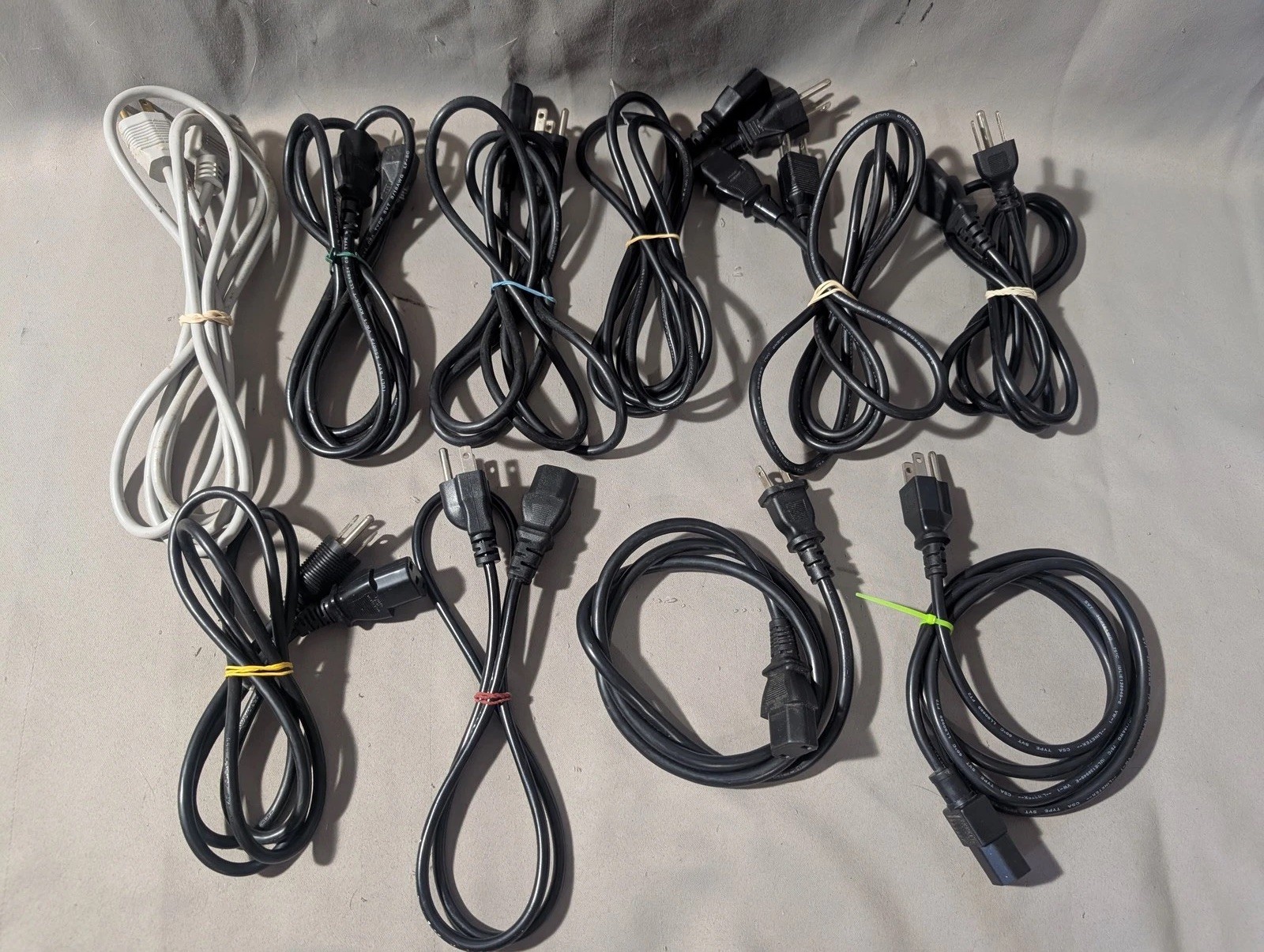 Lot of 10 AC Power Cords 3-Prong NEMA to IEC C13 Black White